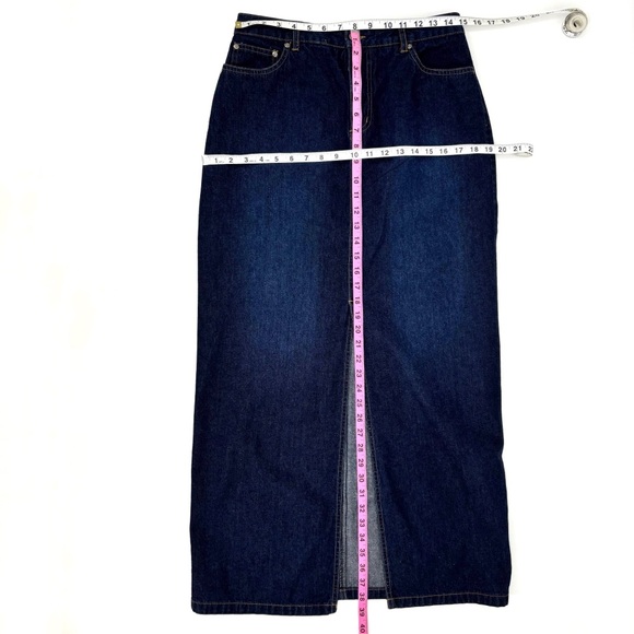 Contrast Jeans Dark Blue Wash Denim Maxi Skirt with Front Slit, 9 - Picture 15 of 16